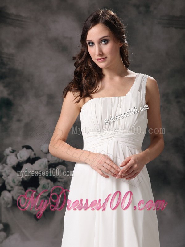 Column Sheath One Shoulder Floor-length Ruched 2013 Wedding Dress