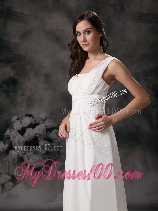 Column Sheath One Shoulder Floor-length Ruched 2013 Wedding Dress
