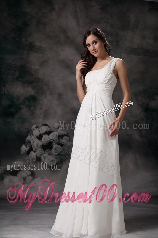 Column Sheath One Shoulder Floor-length Ruched 2013 Wedding Dress