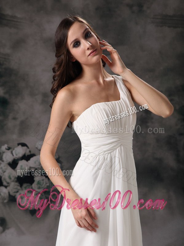 Column Sheath One Shoulder Floor-length Ruched 2013 Wedding Dress