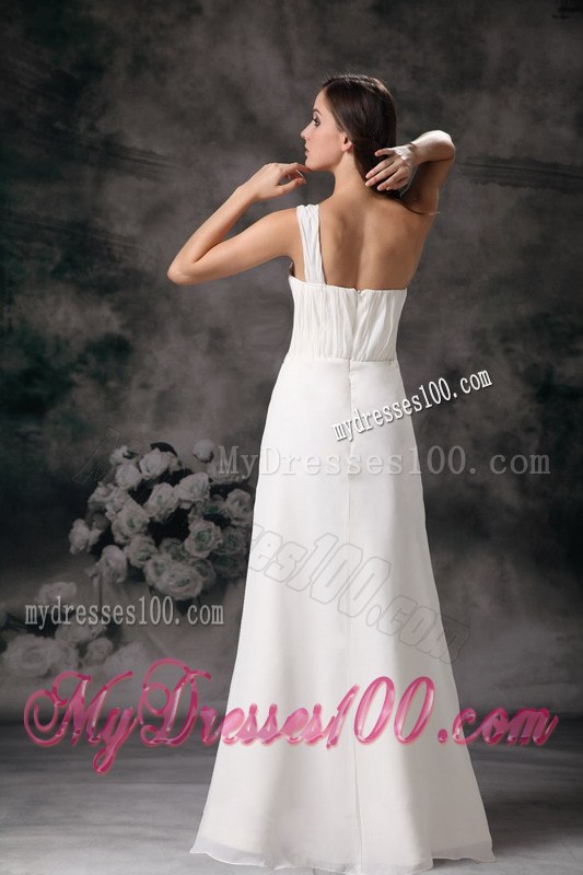 Column Sheath One Shoulder Floor-length Ruched 2013 Wedding Dress