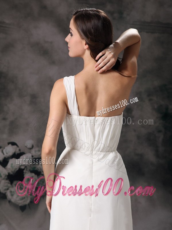 Column Sheath One Shoulder Floor-length Ruched 2013 Wedding Dress