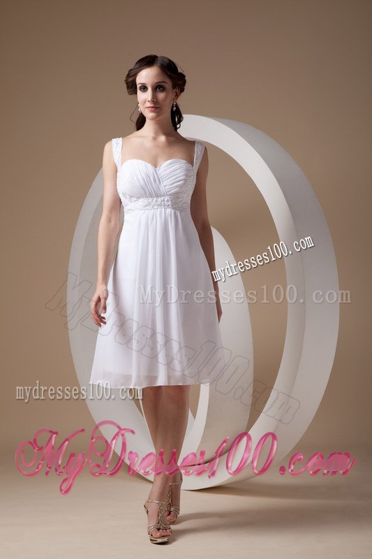 Column Sheath Straps Knee-length Beading 2013 Summer Wedding Dress