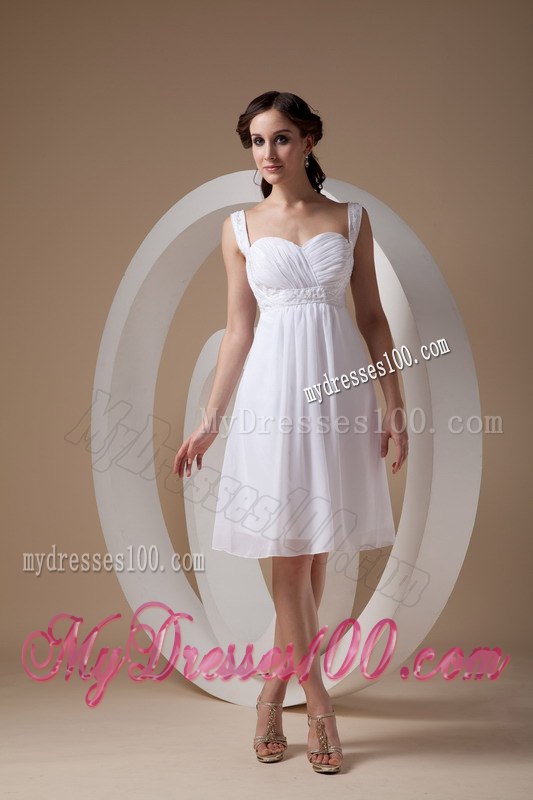 Column Sheath Straps Knee-length Beading 2013 Summer Wedding Dress