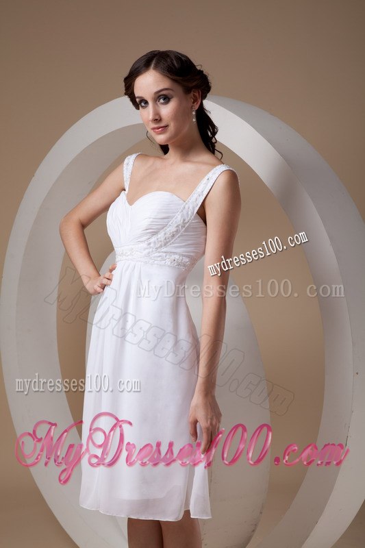 Column Sheath Straps Knee-length Beading 2013 Summer Wedding Dress