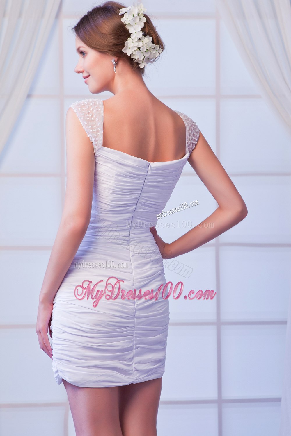 Prefect Column Strapless Mini-length Sequins Ruching Wedding Dresses