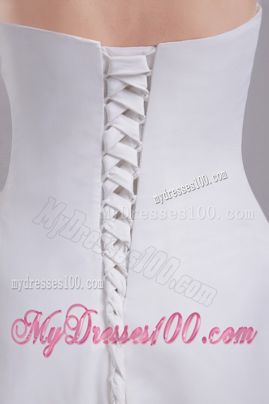 Elegant White Empire Halter Brush Train Beading Garden Wedding Dress