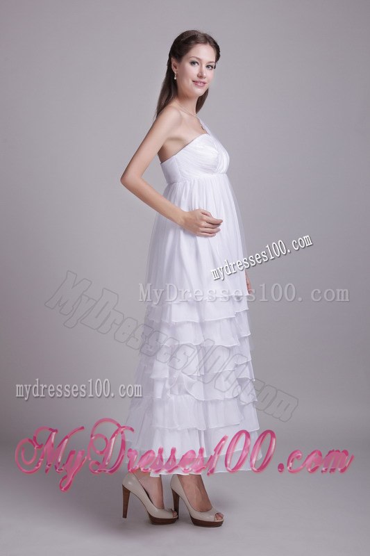 White Empire One Shoulder Ankle-length Ruffles Layers Wedding Dress
