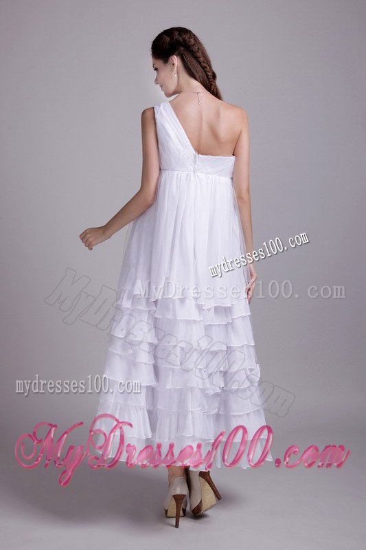 White Empire One Shoulder Ankle-length Ruffles Layers Wedding Dress