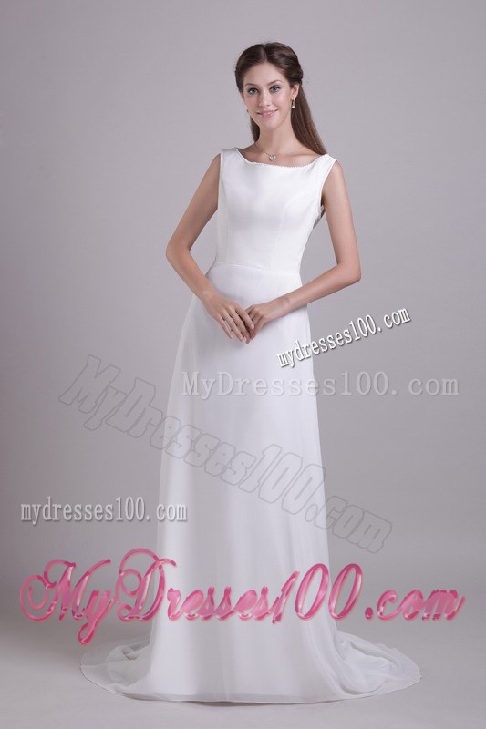 Simple Empire Scoop Brush Train Beading Wedding Dresses for Beach
