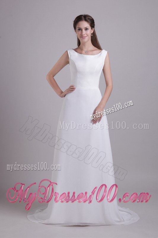 Simple Empire Scoop Brush Train Beading Wedding Dresses for Beach
