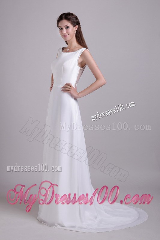 Simple Empire Scoop Brush Train Beading Wedding Dresses for Beach
