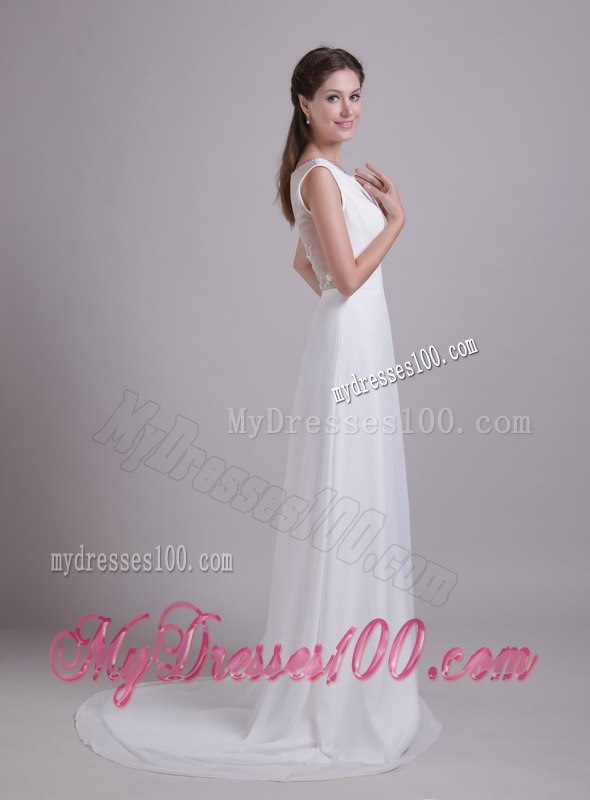 Simple Empire Scoop Brush Train Beading Wedding Dresses for Beach