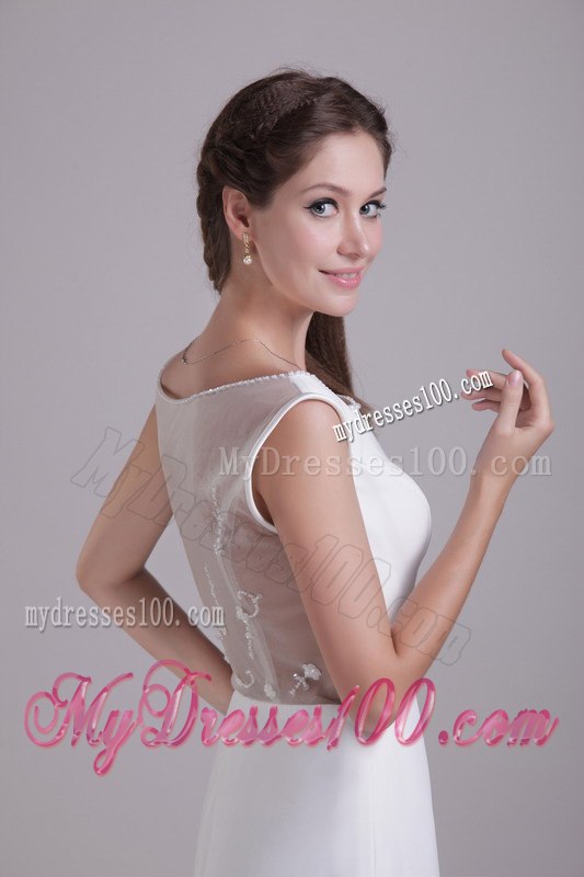 Simple Empire Scoop Brush Train Beading Wedding Dresses for Beach