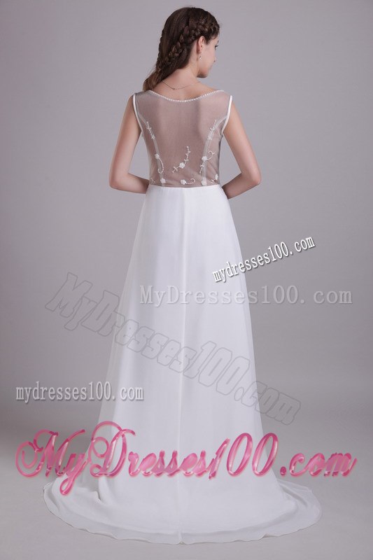Simple Empire Scoop Brush Train Beading Wedding Dresses for Beach