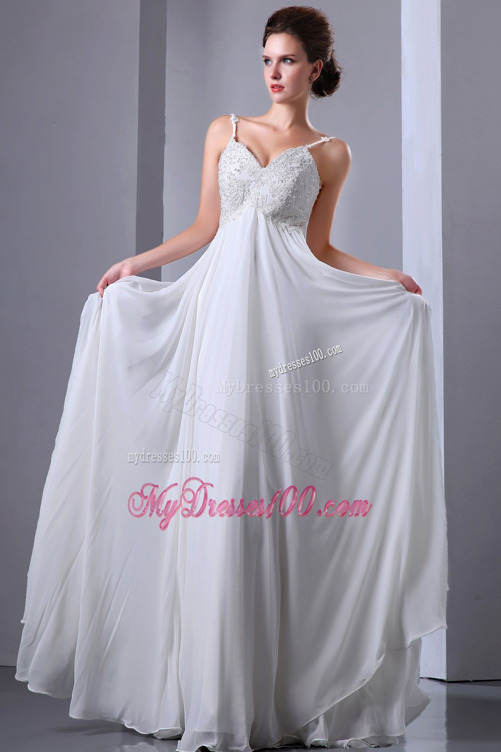 Empire Spaghetti Straps Floor-length Appliques 2013 Beach Wedding Dress