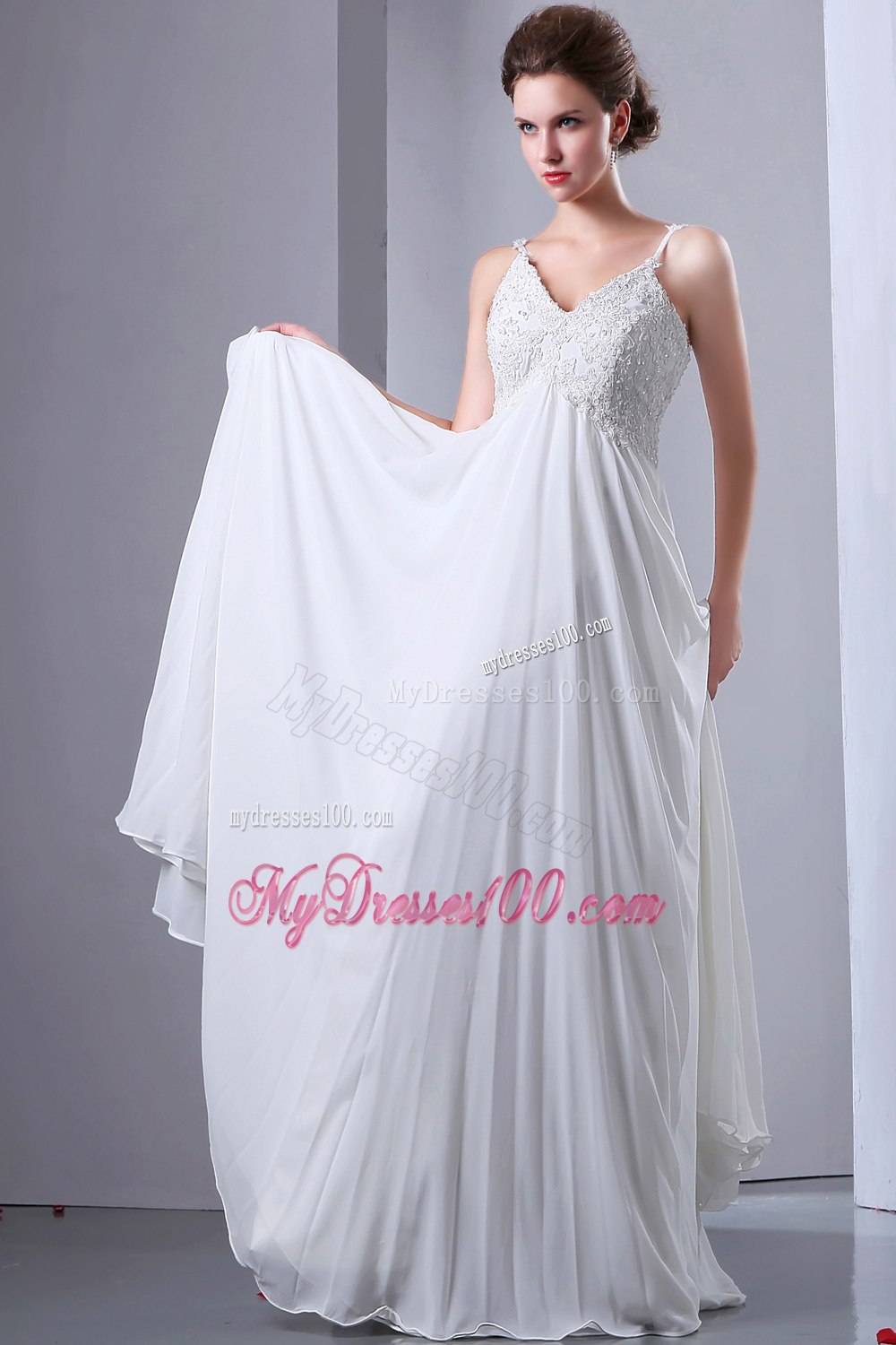 Empire Spaghetti Straps Floor-length Appliques 2013 Beach Wedding Dress