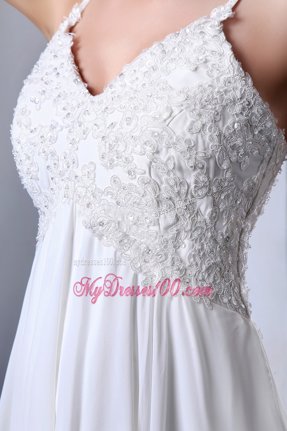 Empire Spaghetti Straps Floor-length Appliques 2013 Beach Wedding Dress