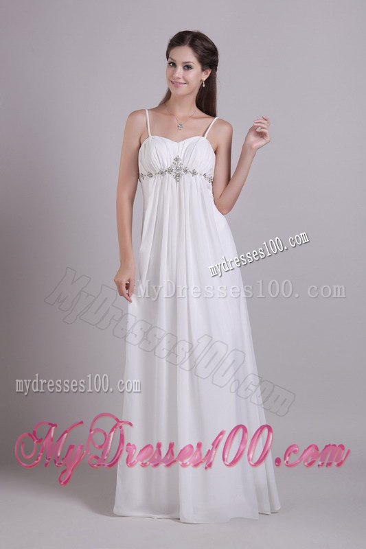 White Empire Spaghetti Straps Floor-length Beading Wedding Dresses