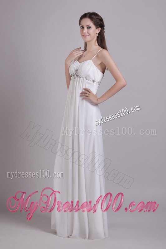 White Empire Spaghetti Straps Floor-length Beading Wedding Dresses