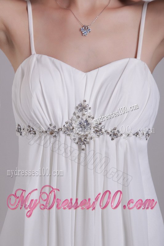 White Empire Spaghetti Straps Floor-length Beading Wedding Dresses