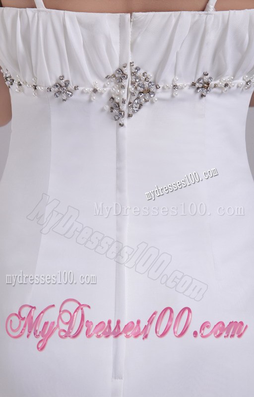 White Empire Spaghetti Straps Floor-length Beading Wedding Dresses