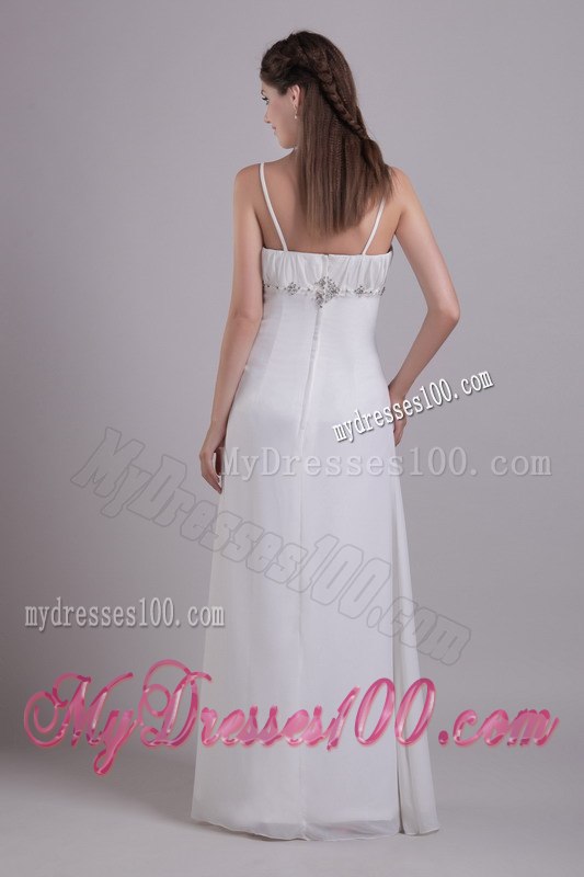 White Empire Spaghetti Straps Floor-length Beading Wedding Dresses