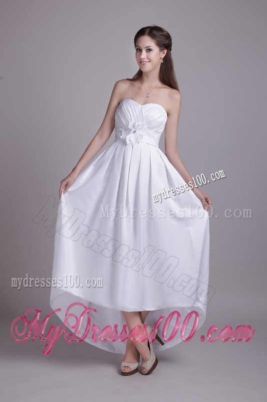 Simple Empire Strapless Ankle-length Hand Made Flower Wedding Dress