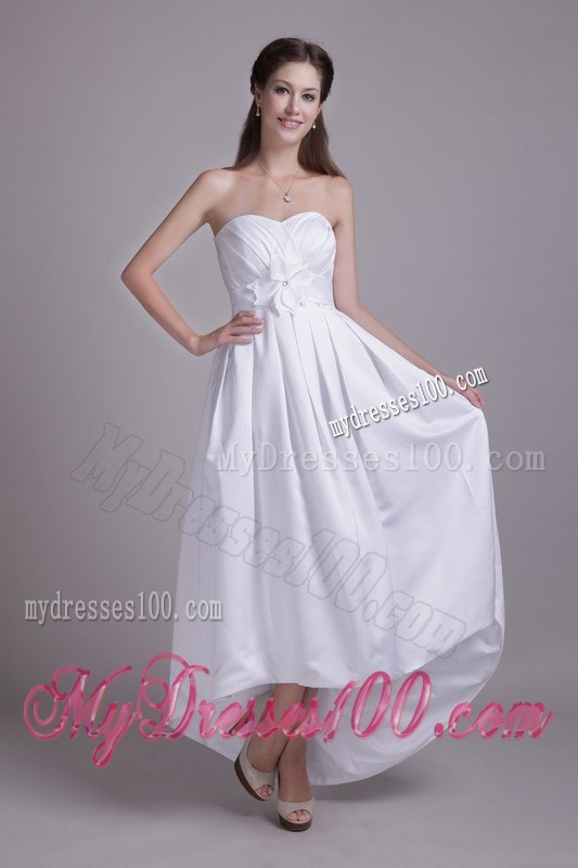 Simple Empire Strapless Ankle-length Hand Made Flower Wedding Dress