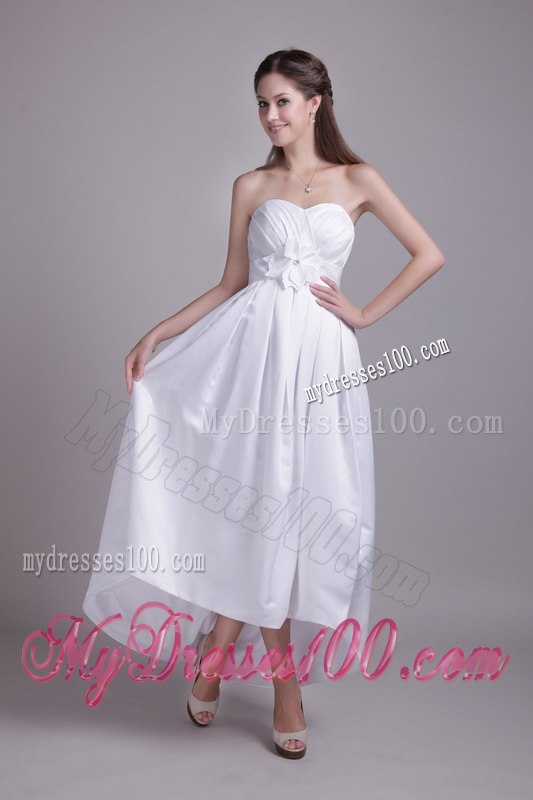 Simple Empire Strapless Ankle-length Hand Made Flower Wedding Dress