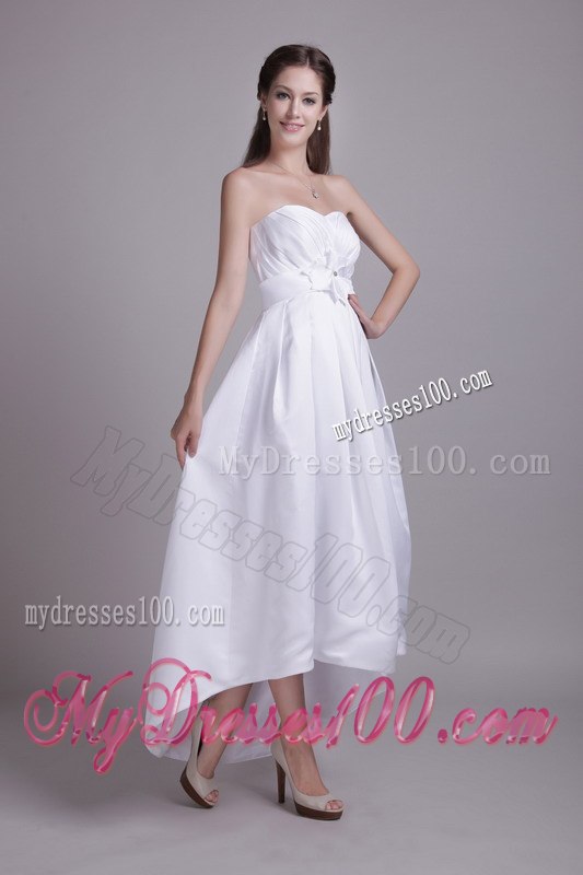 Simple Empire Strapless Ankle-length Hand Made Flower Wedding Dress