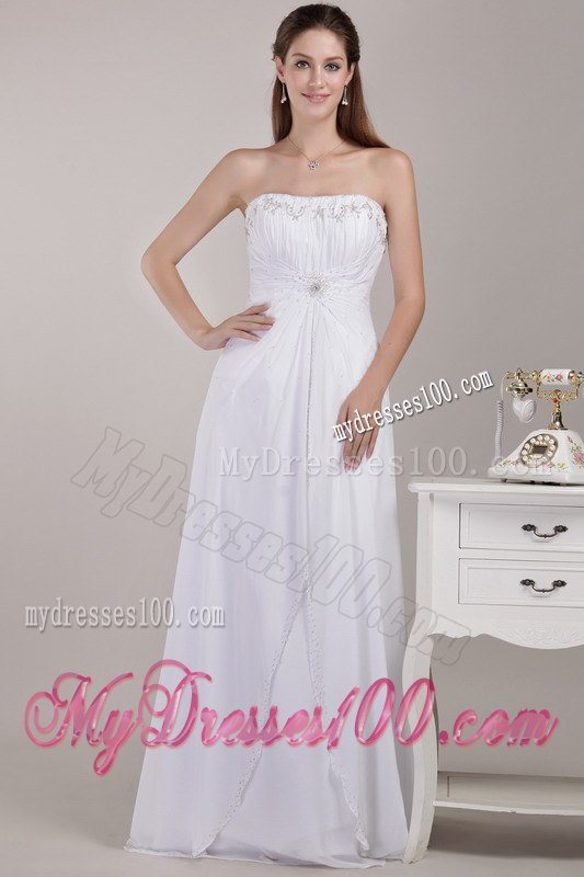 2013 Cheap Empire Strapless Floor-length Beading Wedding Dresses