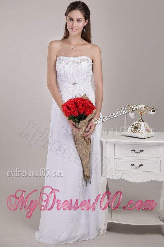 2013 Cheap Empire Strapless Floor-length Beading Wedding Dresses