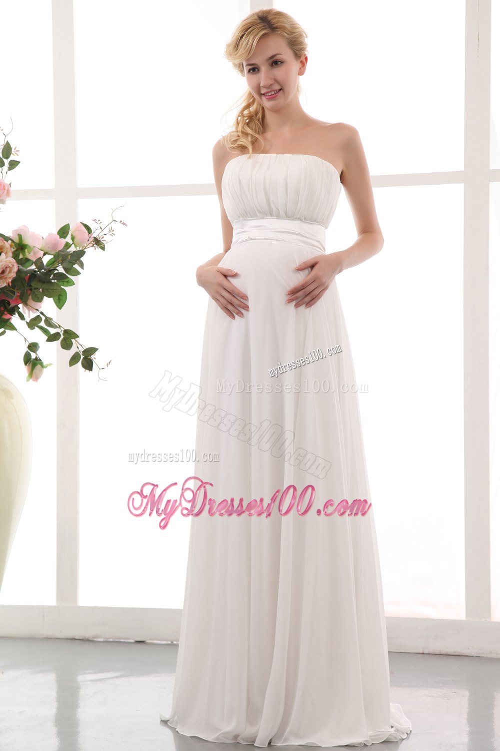 Elegant Empire Strapless Floor-length Ruching 2013 Hall Wedding Dress
