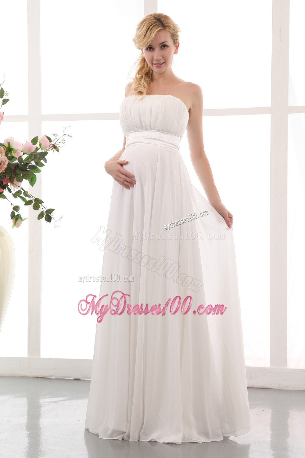 Elegant Empire Strapless Floor-length Ruching 2013 Hall Wedding Dress
