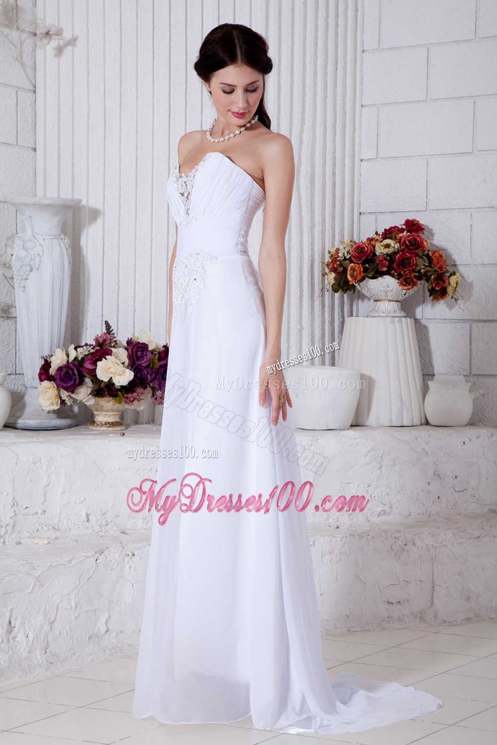 Elegant Empire Sweetheart Brush Train Appliques 2013Wedding Dress