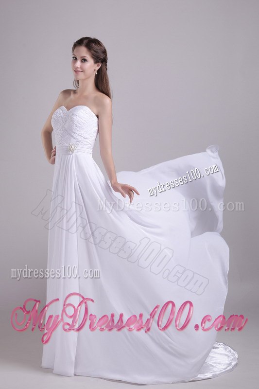 Elegant Empire Sweetheart Court Train Beading Beach Wedding Dresses