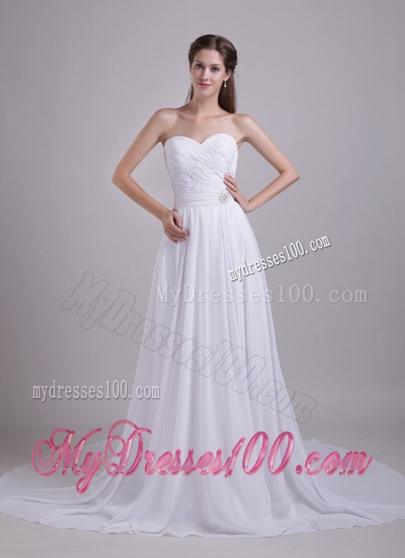 Elegant Empire Sweetheart Court Train Beading Beach Wedding Dresses