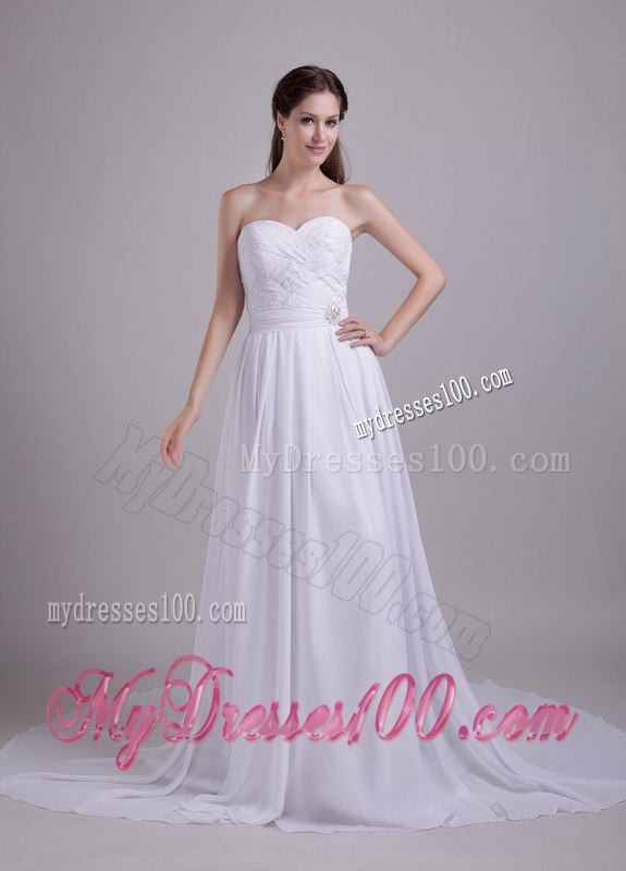 Elegant Empire Sweetheart Court Train Beading Beach Wedding Dresses