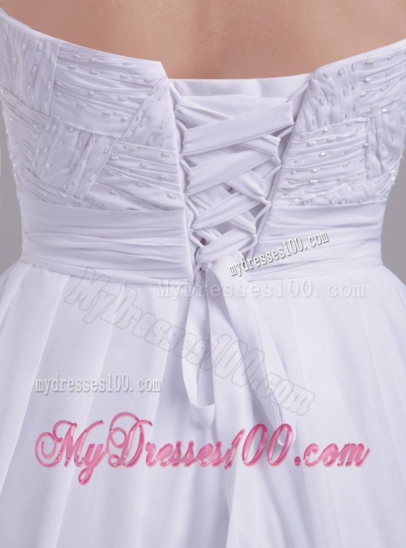 Elegant Empire Sweetheart Court Train Beading Beach Wedding Dresses