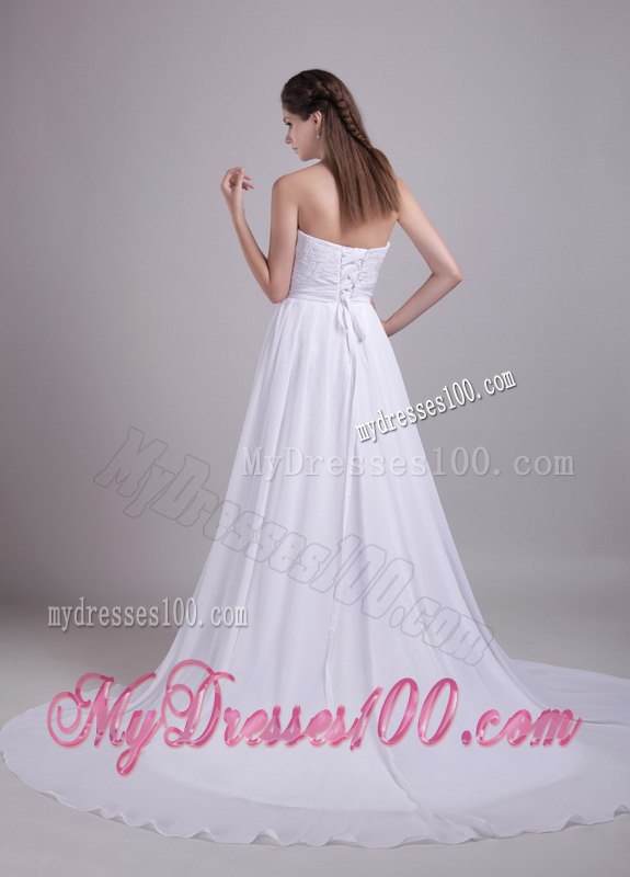 Elegant Empire Sweetheart Court Train Beading Beach Wedding Dresses
