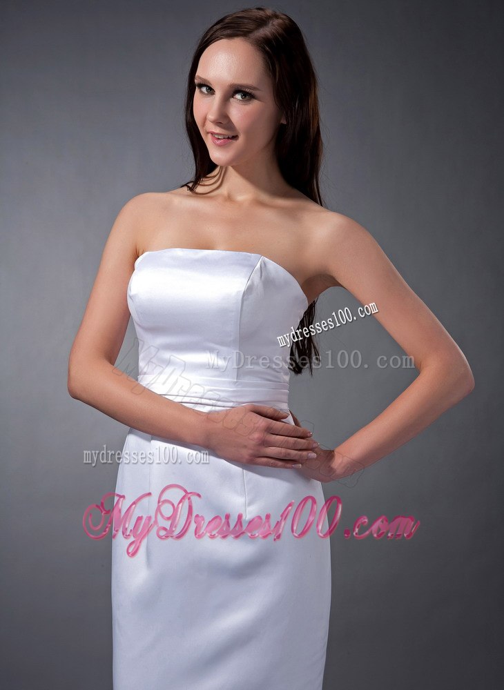 2013 Simple Mermaid Strapless Tea-length Ruching Hall Wedding Dress