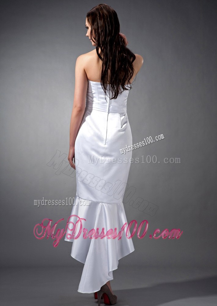 2013 Simple Mermaid Strapless Tea-length Ruching Hall Wedding Dress