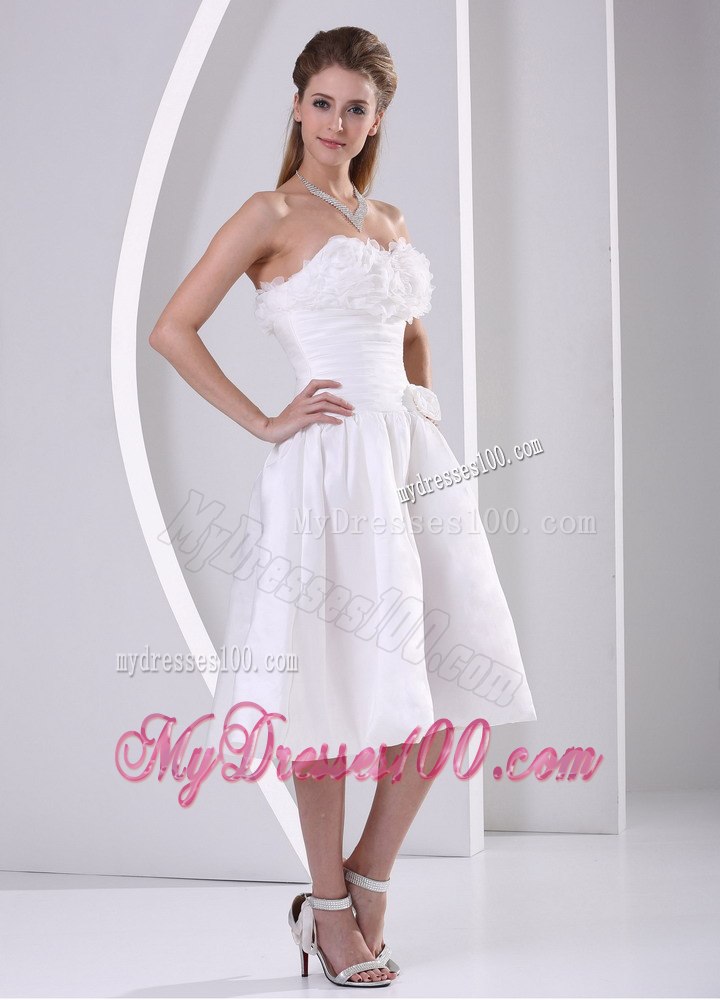 Wholesale Strapless Ruched Tea-length Wedding Dress For Beach