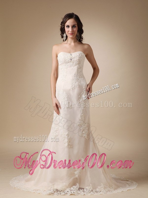 Wonderful Column Sweetheart Court Train Appliques Wedding Dress