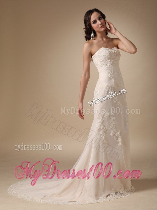 Wonderful Column Sweetheart Court Train Appliques Wedding Dress