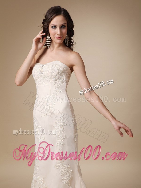 Wonderful Column Sweetheart Court Train Appliques Wedding Dress
