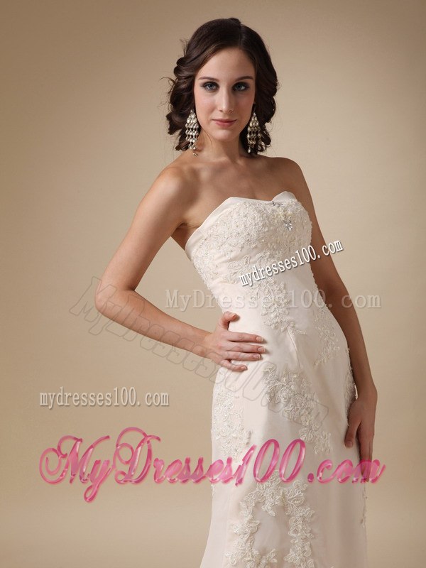 Wonderful Column Sweetheart Court Train Appliques Wedding Dress