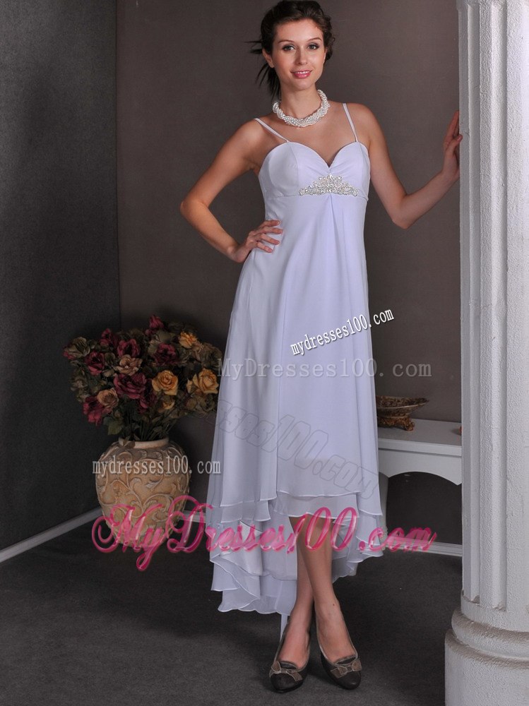 Elegant Empire Spaghetti Straps High-low Beading Wedding Beach Dress