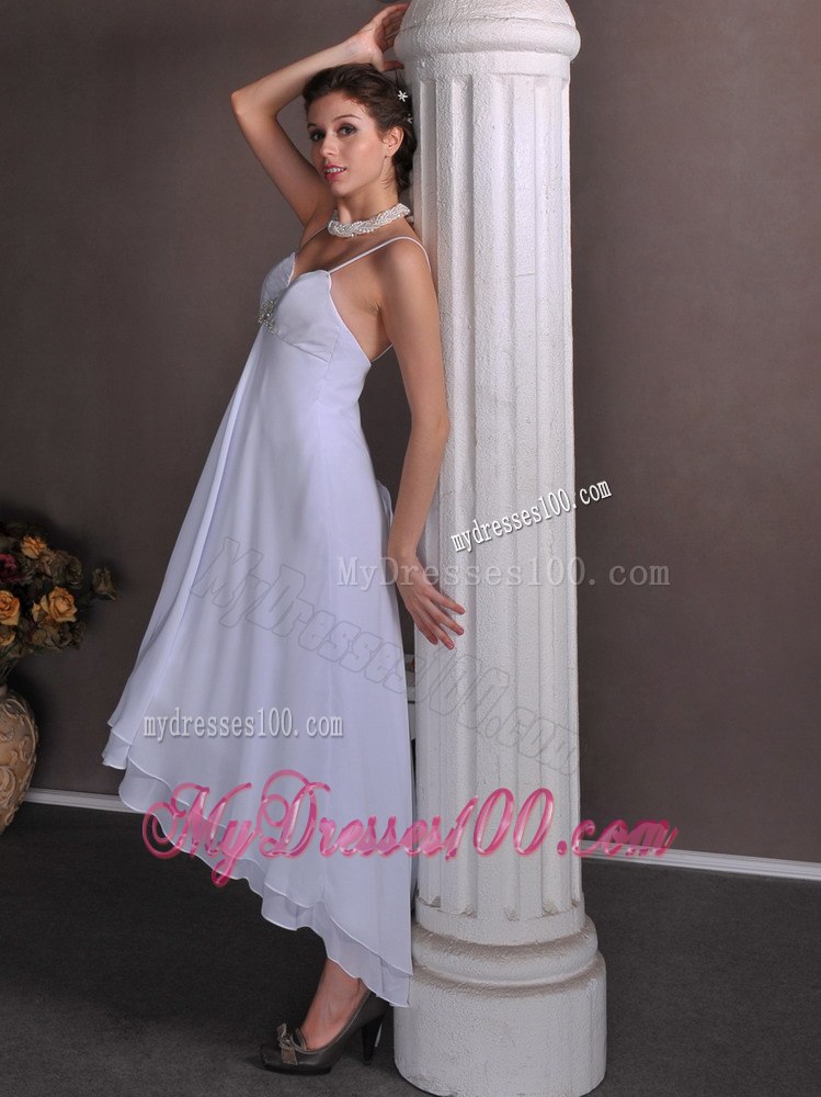 Elegant Empire Spaghetti Straps High-low Beading Wedding Beach Dress